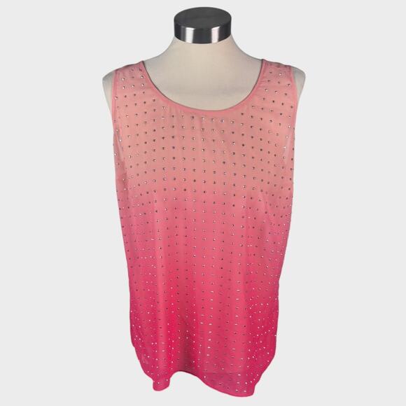 INC International Concepts 6 Sleeveless Top Pink Ombre Blouse Silver Studded - Picture 1 of 5